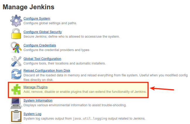 Manage Plugins link Manage Plugins link