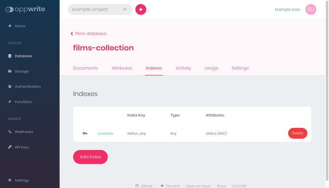 Appwrite indices for a collection Appwrite indices for a collection
