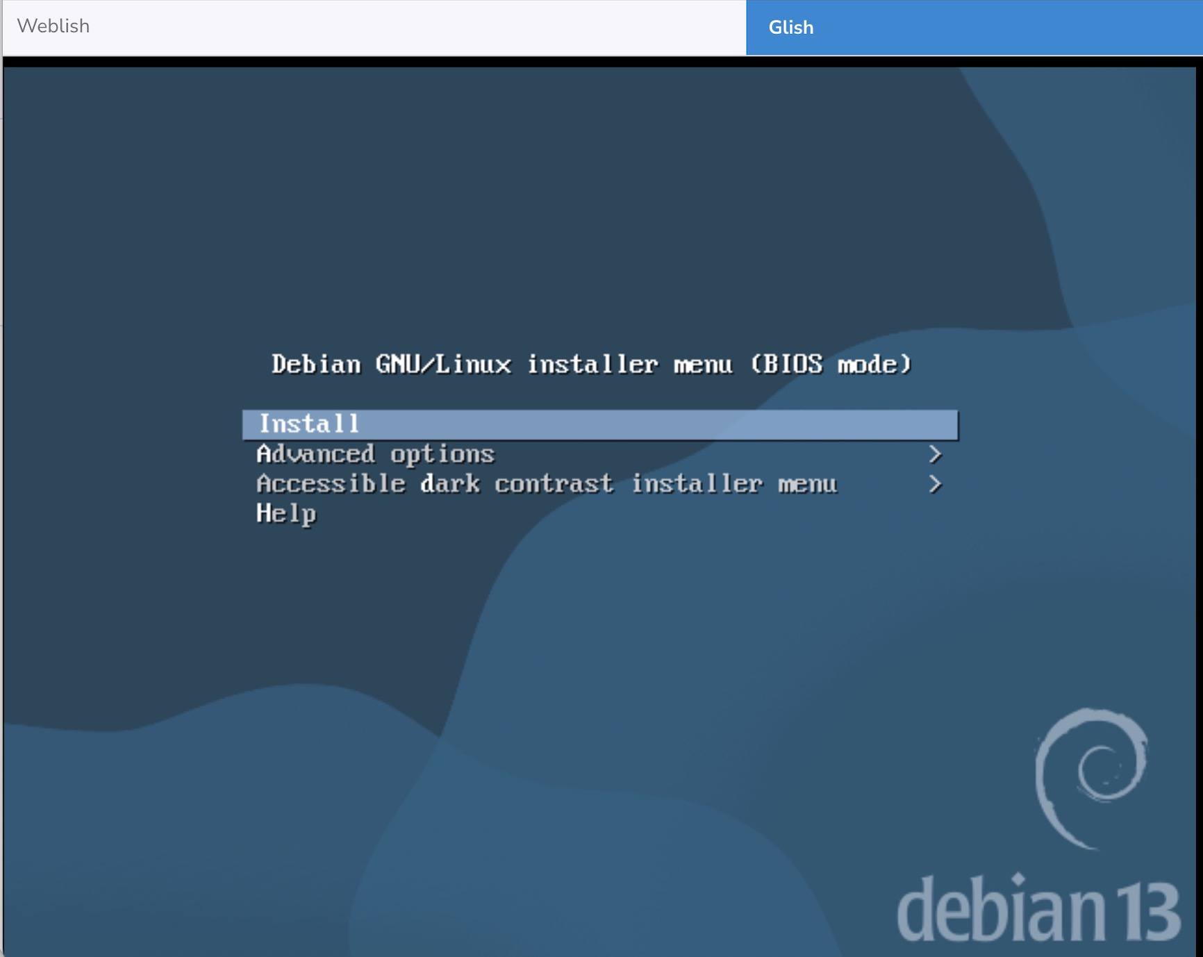 Screenshot of Debian installer in Glish